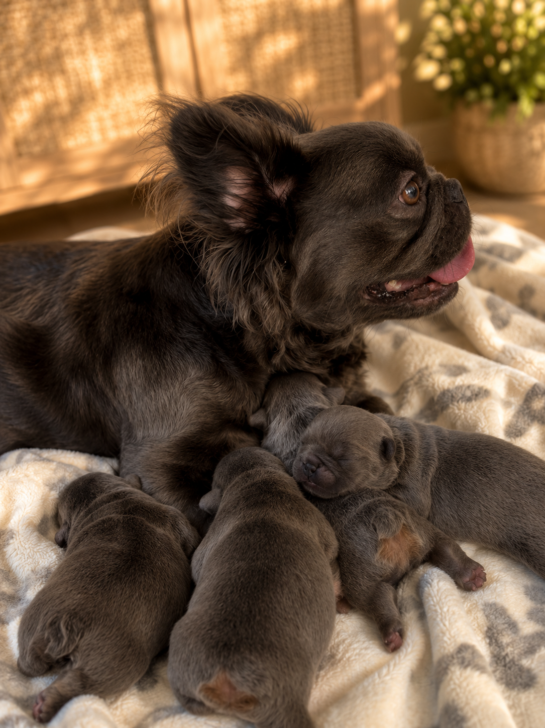 Sophie fluffy frenchie and puppies.png