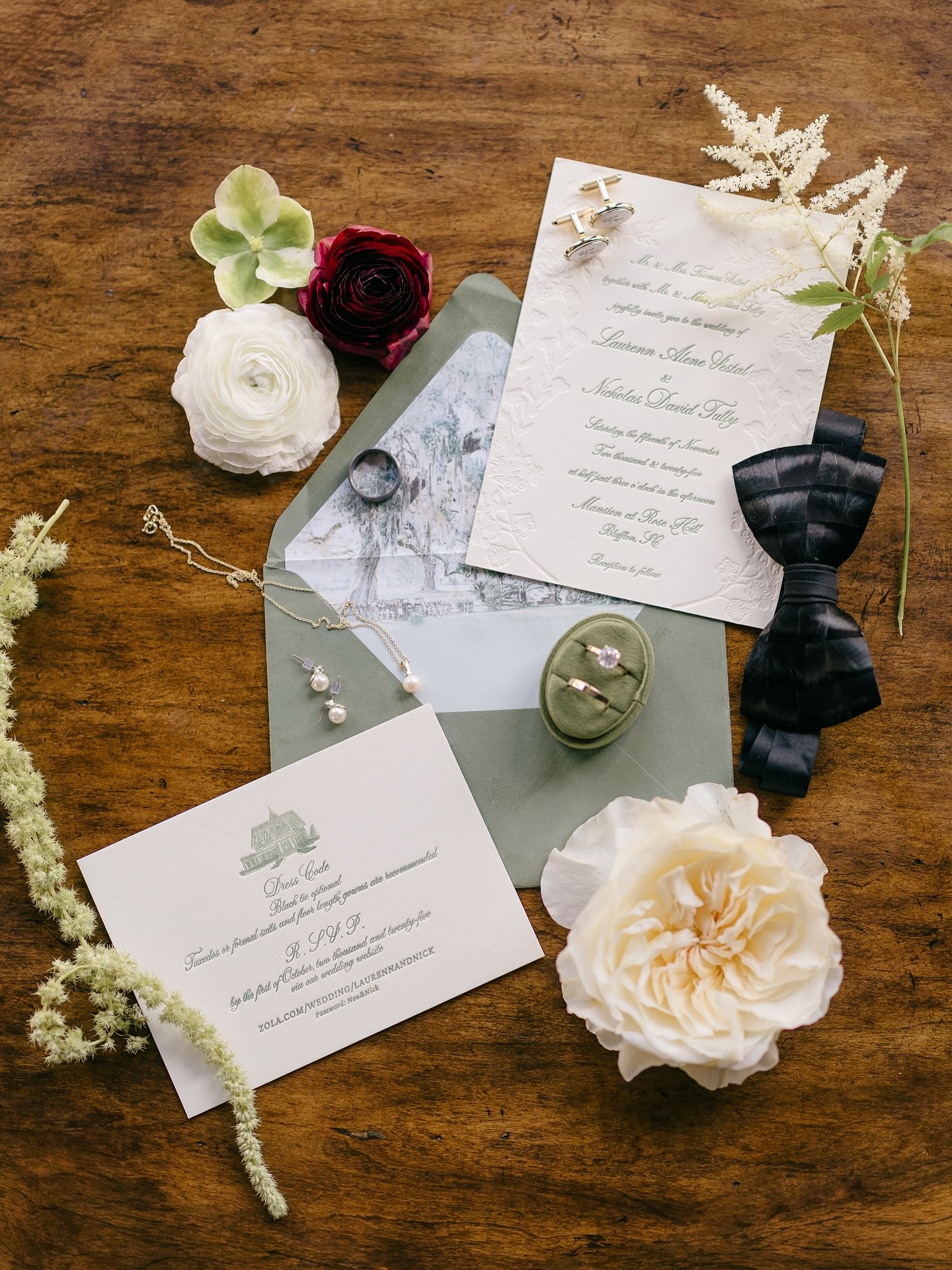 A stationery suite that feels like stepping onto the grounds of their venue. L&amp;N&rsquo;s wedding day has finally come and it has been so sweet to watch it come to life 🤍 

Plan + Design - @madisonmoseley.events 
Venue - @mansionatrosehill 
Photo