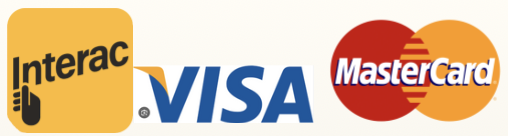Logos de cartes de paiement : Interac, VISA, MasterCard.
