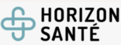Logo de Horizon Santé, une organisation de santé, avec un symbole stylisé et le nom en lettres noires.