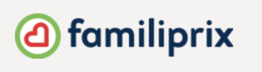 Logo de Familiprix avec un cœur rouge dans un cercle vert et le texte 'familiprix' en bleu.