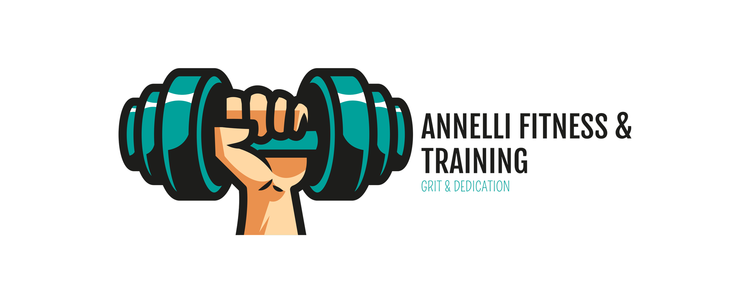 Logo for Annelli Fitness & Training featuring a clenched fist holding a dumbbell, with the text "Grit & Dedication" beneath.