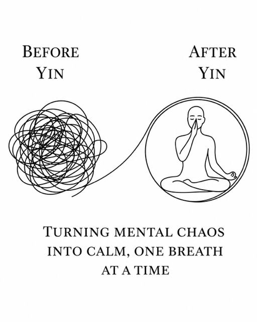 Before and After Yin illustration showing a busy mind becoming calm