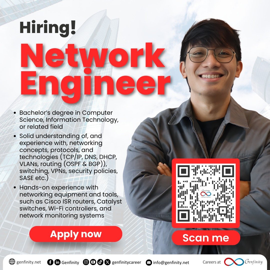 𝗢𝗻𝗲 𝗼𝗳 𝗼𝘂𝗿 𝗰𝗹𝗶𝗲𝗻𝘁𝘀 𝗶𝘀 𝗵𝗶𝗿𝗶𝗻𝗴!

📌 𝗡𝗲𝘁𝘄𝗼𝗿𝗸 𝗘𝗻𝗴𝗶𝗻𝗲𝗲𝗿

𝗤𝘂𝗮𝗹𝗶𝗳𝗶𝗰𝗮𝘁𝗶𝗼𝗻𝘀:
✅ Bachelor&rsquo;s degree in Computer Science, Information Technology, or related field
✅ Solid understanding of, and experience w