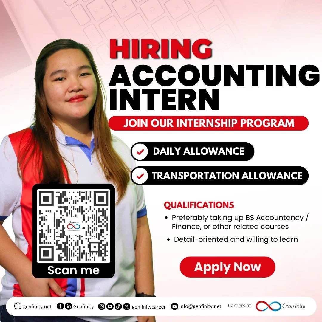 𝗪𝗲'𝗿𝗲 𝗛𝗶𝗿𝗶𝗻𝗴: 𝗔𝗰𝗰𝗼𝘂𝗻𝘁𝗶𝗻𝗴 𝗜𝗻𝘁𝗲𝗿𝗻 

𝗤𝘂𝗮𝗹𝗶𝗳𝗶𝗰𝗮𝘁𝗶𝗼𝗻𝘀
✔Preferably taking up BS Accountancy / Finance, or other related courses
✔Detail-oriented and willing to learn

📲 𝗔𝗽𝗽𝗹𝘆 𝗻𝗼𝘄 𝗯𝘆 𝗰𝗹𝗶𝗰𝗸𝗶𝗻𝗴 𝘁𝗵𝗲