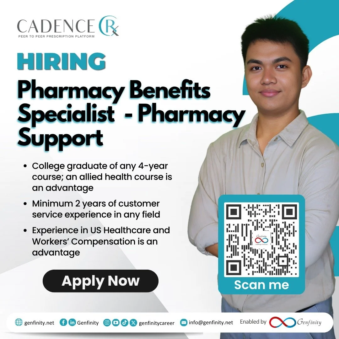 𝗖𝗮𝗱𝗲𝗻𝗰𝗲 𝗶𝘀 𝗛𝗶𝗿𝗶𝗻𝗴:

Ready to take the next step in your career? 

💼𝗣𝗵𝗮𝗿𝗺𝗮𝗰𝘆 𝗕𝗲𝗻𝗲𝗳𝗶𝘁𝘀 𝗦𝗽𝗲𝗰𝗶𝗮𝗹𝗶𝘀𝘁 - 𝗣𝗵𝗮𝗿𝗺𝗮𝗰𝘆 𝗦𝘂𝗽𝗽𝗼𝗿𝘁

✅ College graduate of any 4-year course; an allied health course is an advant