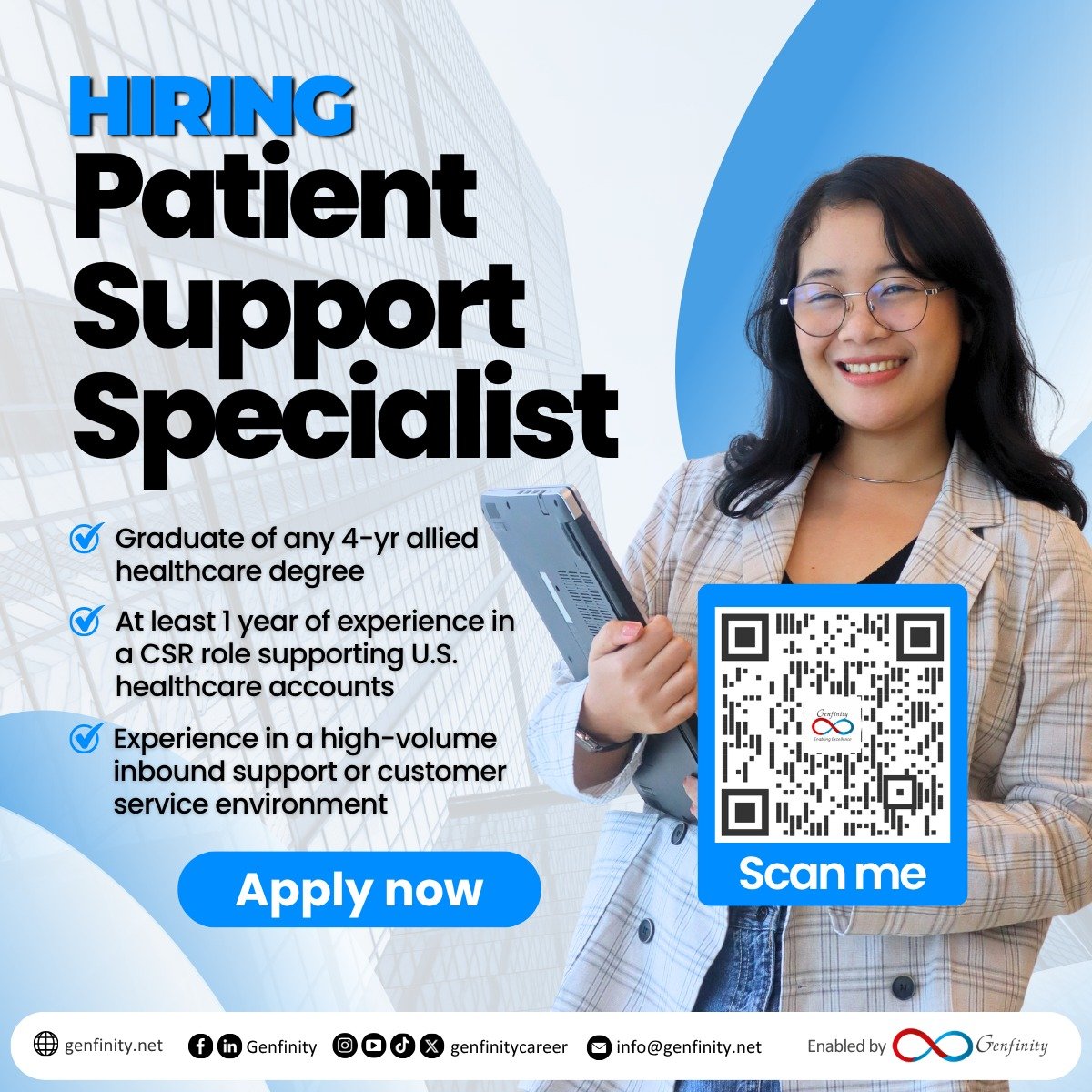𝗢𝗻𝗲 𝗼𝗳 𝗼𝘂𝗿 𝗖𝗹𝗶𝗲𝗻𝘁𝘀 𝗶𝘀 𝗛𝗶𝗿𝗶𝗻𝗴:

💼𝗣𝗮𝘁𝗶𝗲𝗻𝘁 𝗦𝘂𝗽𝗽𝗼𝗿𝘁 𝗦𝗽𝗲𝗰𝗶𝗮𝗹𝗶𝘀𝘁

𝗤𝘂𝗮𝗹𝗶𝗳𝗶𝗰𝗮𝘁𝗶𝗼𝗻𝘀:
✅ Graduate of any 4-yr allied healthcare degree
✅ At least 1 year of experience in a CSR role supporting U.S. he