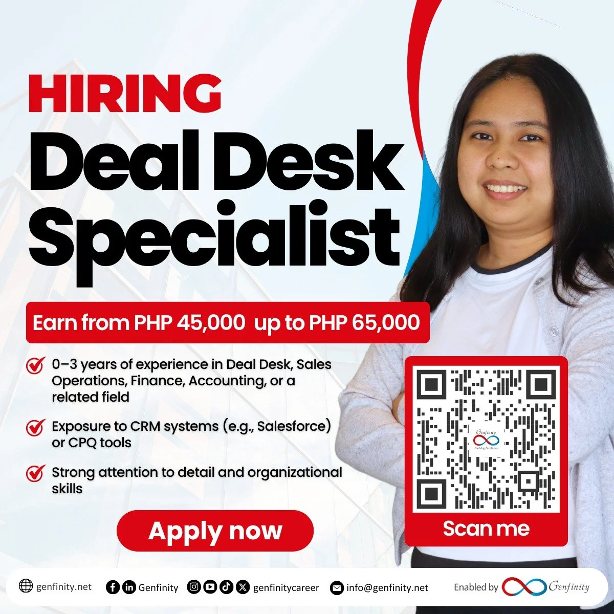 𝗢𝗻𝗲 𝗼𝗳 𝗼𝘂𝗿 𝗖𝗹𝗶𝗲𝗻𝘁𝘀 𝗶𝘀 𝗛𝗶𝗿𝗶𝗻𝗴:

💼𝗗𝗲𝗮𝗹 𝗗𝗲𝘀𝗸 𝗦𝗽𝗲𝗰𝗶𝗮𝗹𝗶𝘀𝘁
💰𝗘𝗮𝗿𝗻 𝗳𝗿𝗼𝗺 𝗣𝗛𝗣 𝟰𝟱,𝟬𝟬𝟬 𝘂𝗽 𝘁𝗼 𝗣𝗛𝗣 𝟲𝟱,𝟬𝟬𝟬

✅ 0&ndash;3 years of experience in Deal Desk, Sales Operations, Finance, Accounting, o
