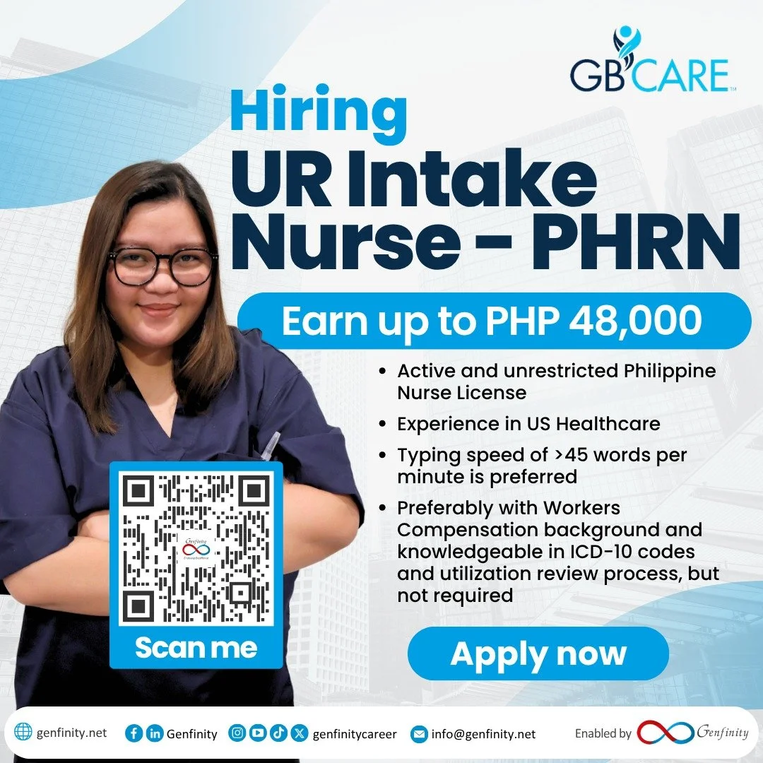 𝗢𝗻𝗲 𝗼𝗳 𝗼𝘂𝗿 𝗖𝗹𝗶𝗲𝗻𝘁𝘀 𝗶𝘀 𝗛𝗶𝗿𝗶𝗻𝗴:

💼𝗨𝗥 𝗜𝗻𝘁𝗮𝗸𝗲 𝗡𝘂𝗿𝘀𝗲 - 𝗣𝗛𝗥𝗡 
💰𝗘𝗮𝗿𝗻 𝘂𝗽 𝘁𝗼 𝗣𝗛𝗣 𝟰𝟴,𝟬𝟬𝟬
🔗 𝗩𝗶𝗲𝘄 𝗳𝘂𝗹𝗹 𝗷𝗼𝗯 𝗱𝗲𝘁𝗮𝗶𝗹𝘀: https://genfinity.applytojob.com/apply/2yRtalHupc/UR-Intake-Nurse-PHR
