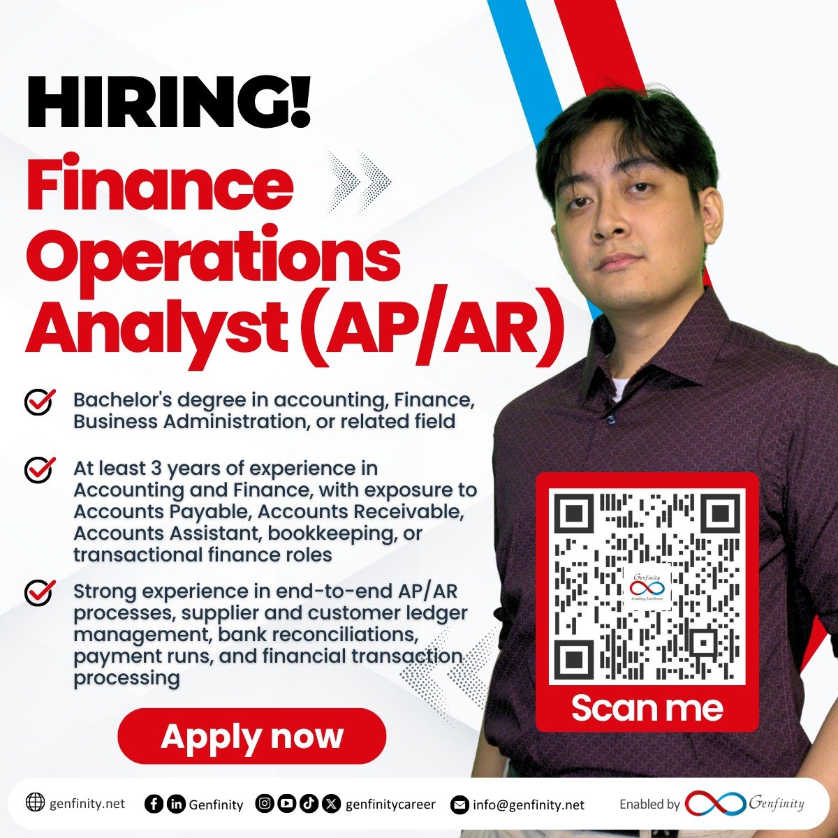 𝗢𝗻𝗲 𝗼𝗳 𝗼𝘂𝗿 𝗖𝗹𝗶𝗲𝗻𝘁𝘀 𝗶𝘀 𝗛𝗶𝗿𝗶𝗻𝗴:

💼𝗙𝗶𝗻𝗮𝗻𝗰𝗲 𝗢𝗽𝗲𝗿𝗮𝘁𝗶𝗼𝗻𝘀 𝗔𝗻𝗮𝗹𝘆𝘀𝘁 (𝗔𝗣/𝗔𝗥) 

✅Bachelor's degree in accounting, Finance, Business Administration, or related field
✅At least 3 years of experience in Accountin