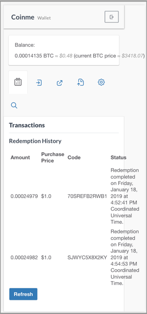 Coinme's wallet homepage - mobile