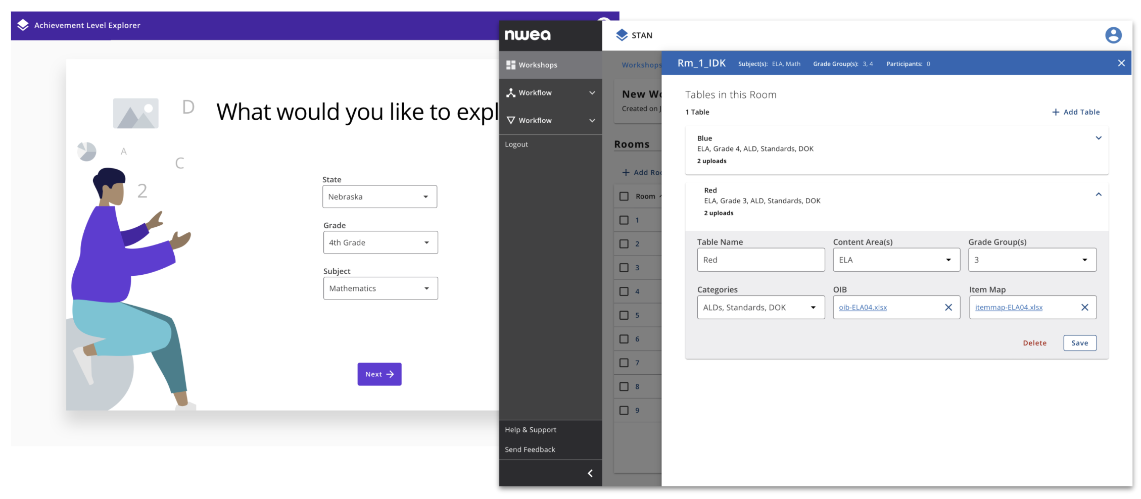 Screenshot of two product screens, using the designed select elements