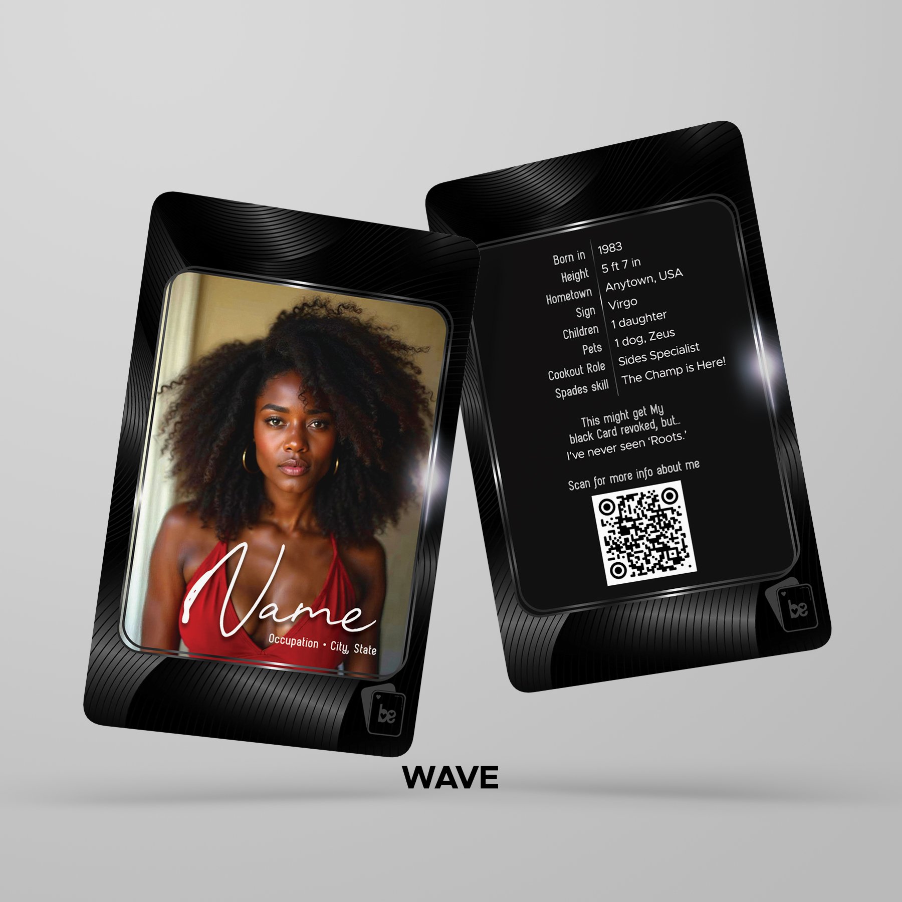 trading card example with black wave design