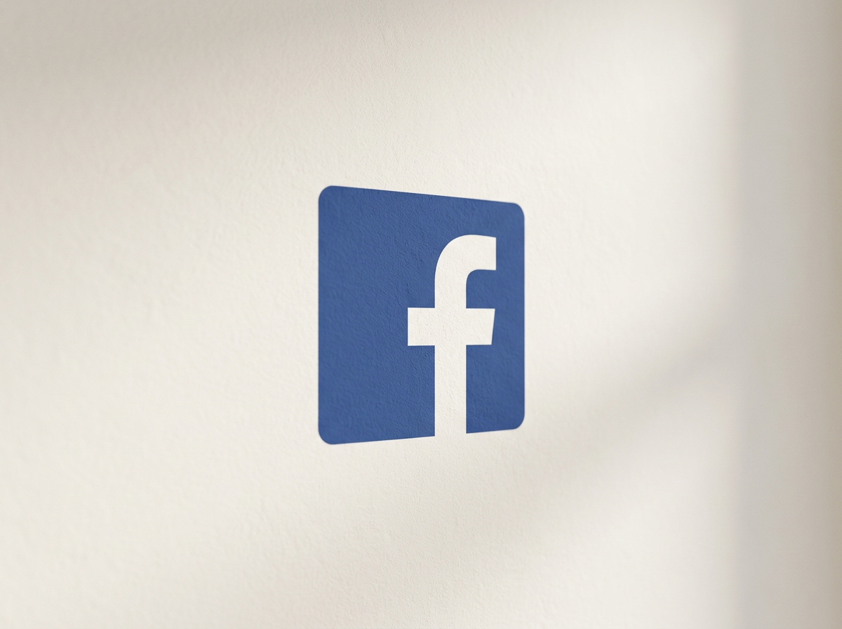 Facebook logo on a white wall