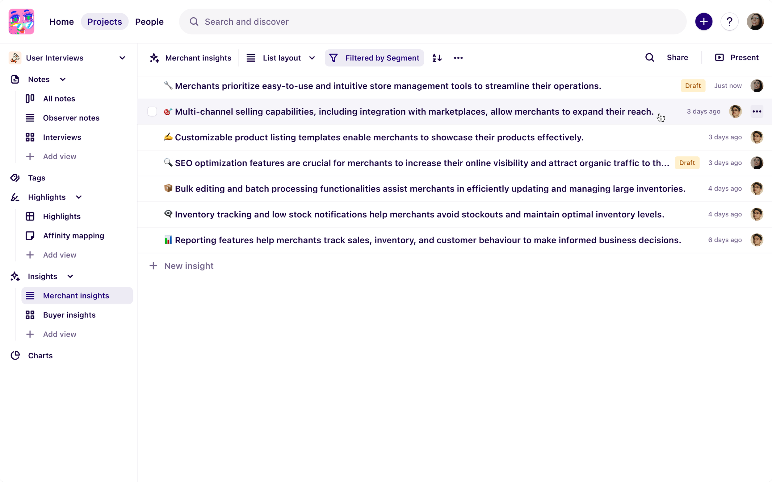 Insights x List layout