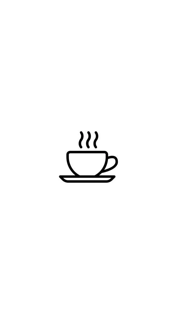 Line drawing of a steaming coffee cup on a saucer.