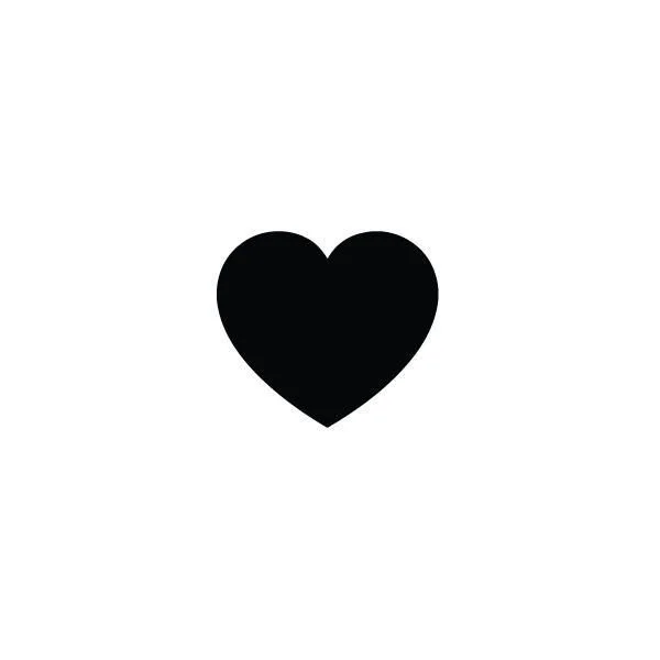 A black heart symbol on a white background.