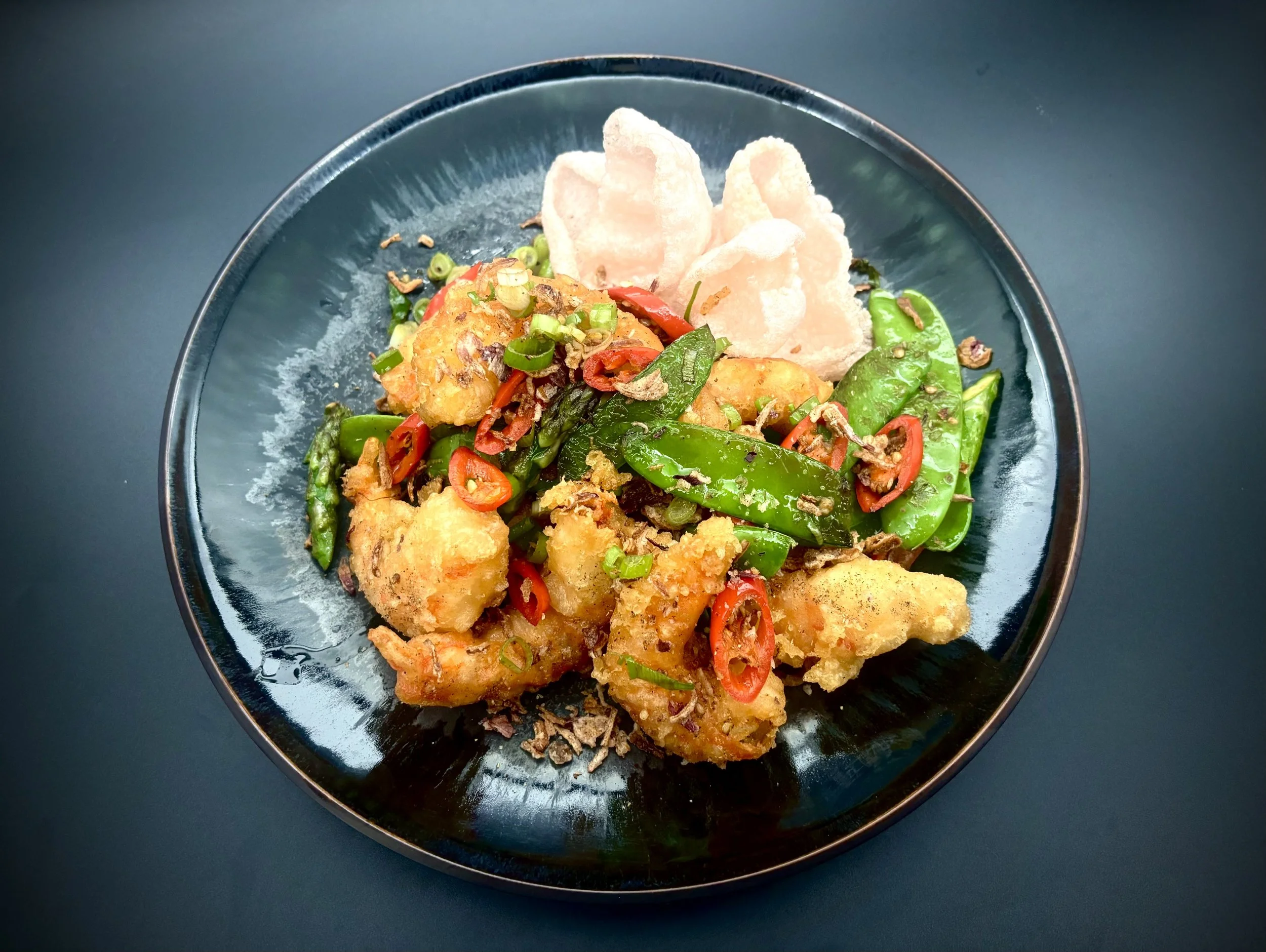(No.1) Crispy Salt & Pepper Prawns with Snow Peas
