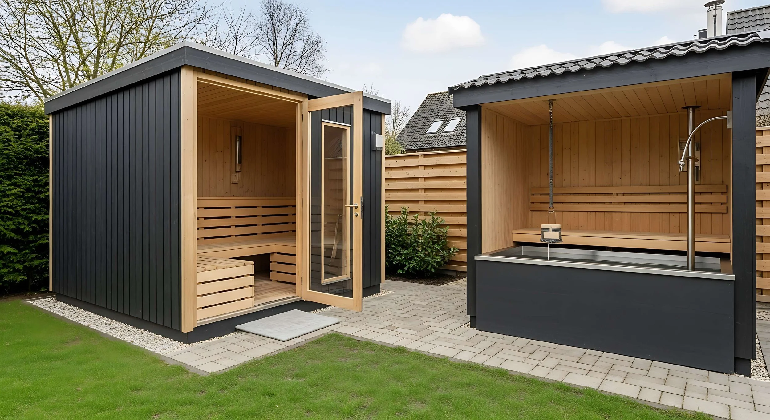 outdoor sauna and cold plunge