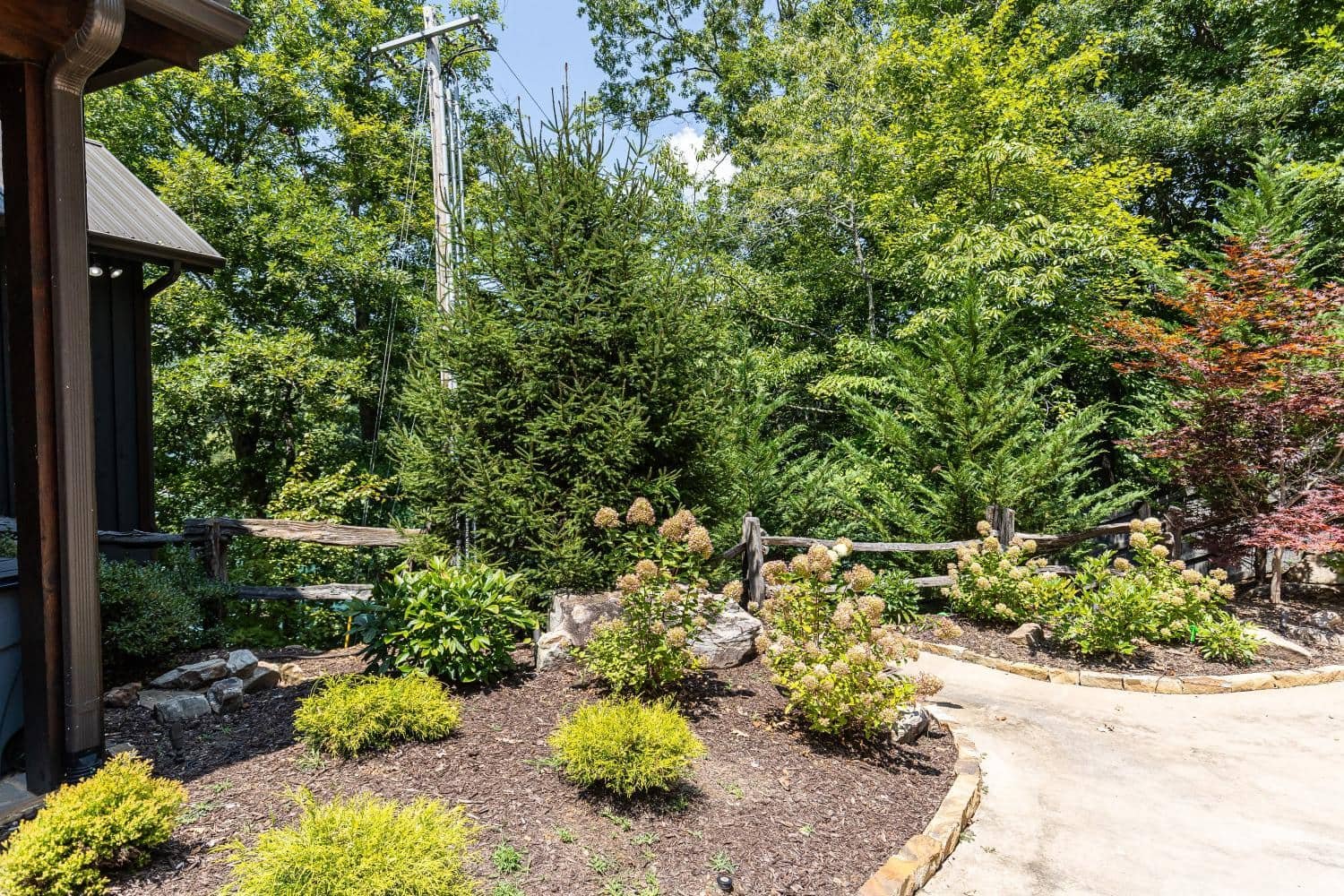 Rustic garden setting enhanced with hand-selected plants and natural landscape design in Ball Ground, GA