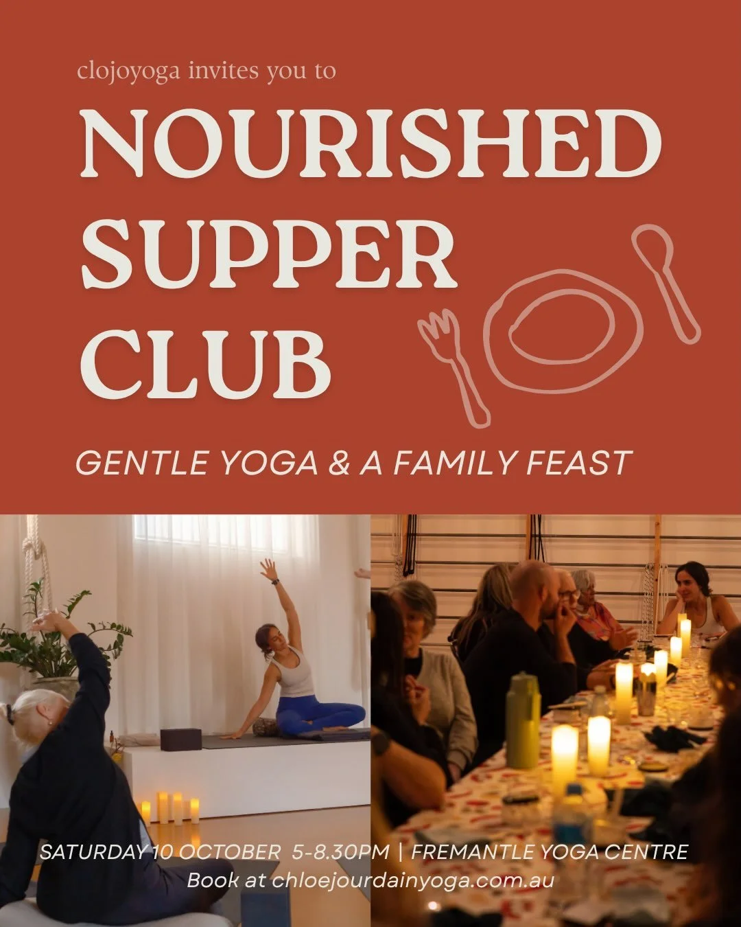 Nourished Supper Club 🍽️

Need a last minute plan this weekend? Join me and lovely people at @fremantleyoga for an evening of nourishment 💓 

Lay down to rest, take a cosmic nap, move your body with gentle movement 🧘🏽&zwj;♀️

We'll be treated to 