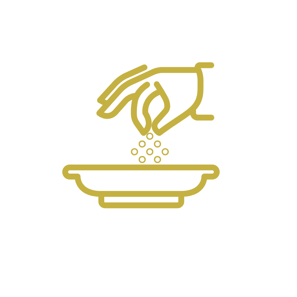 Minimalist icon of a hand sprinkling salt into a bowl