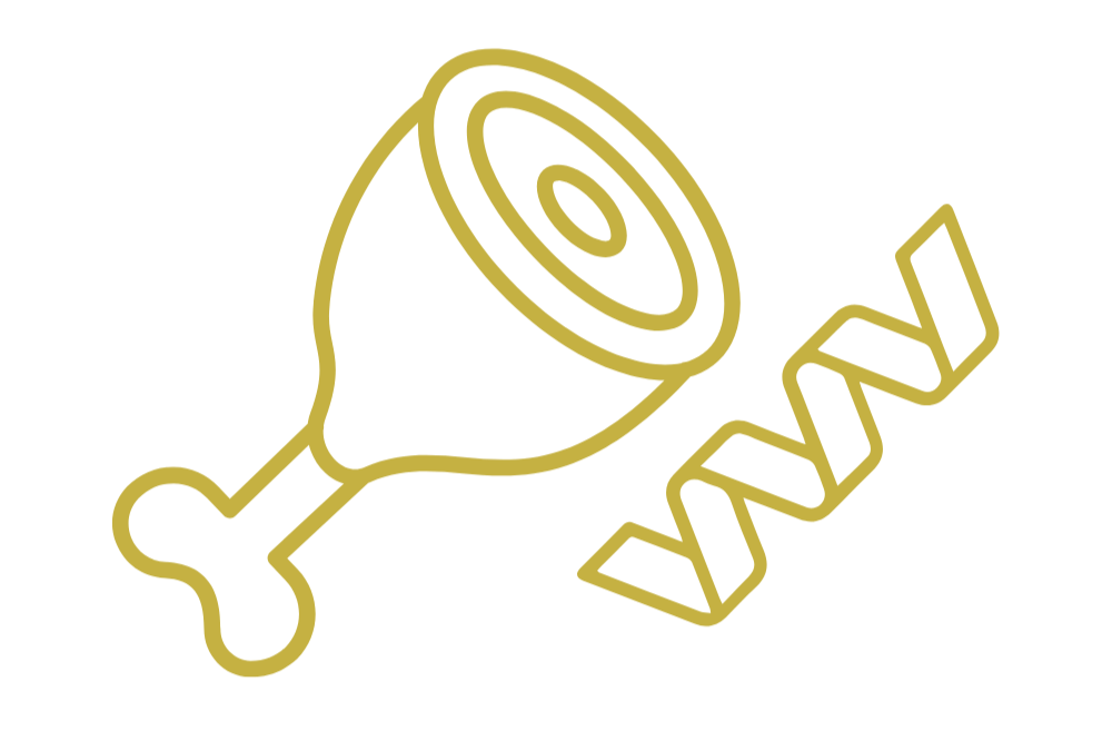Outline drawing of a cooked ham and a zigzag line representing a wave or motion.