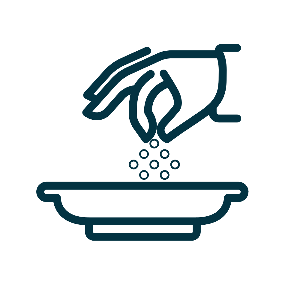 Line drawing of a hand dropping pills into a pill bottle