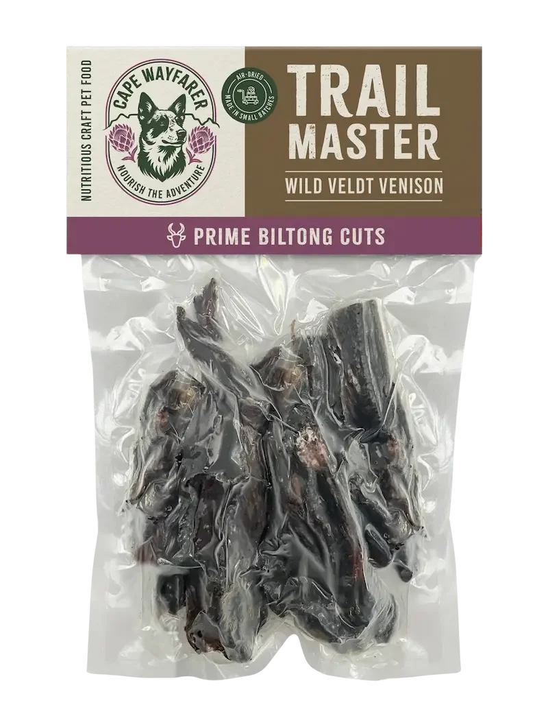 Venison dog treats biltong cuts Trail Master Cape Wayfarer natural snack South Africa