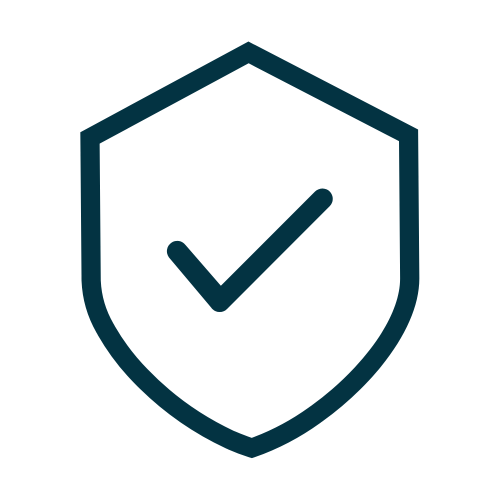 Shield icon with a checkmark inside, representing security or protection.