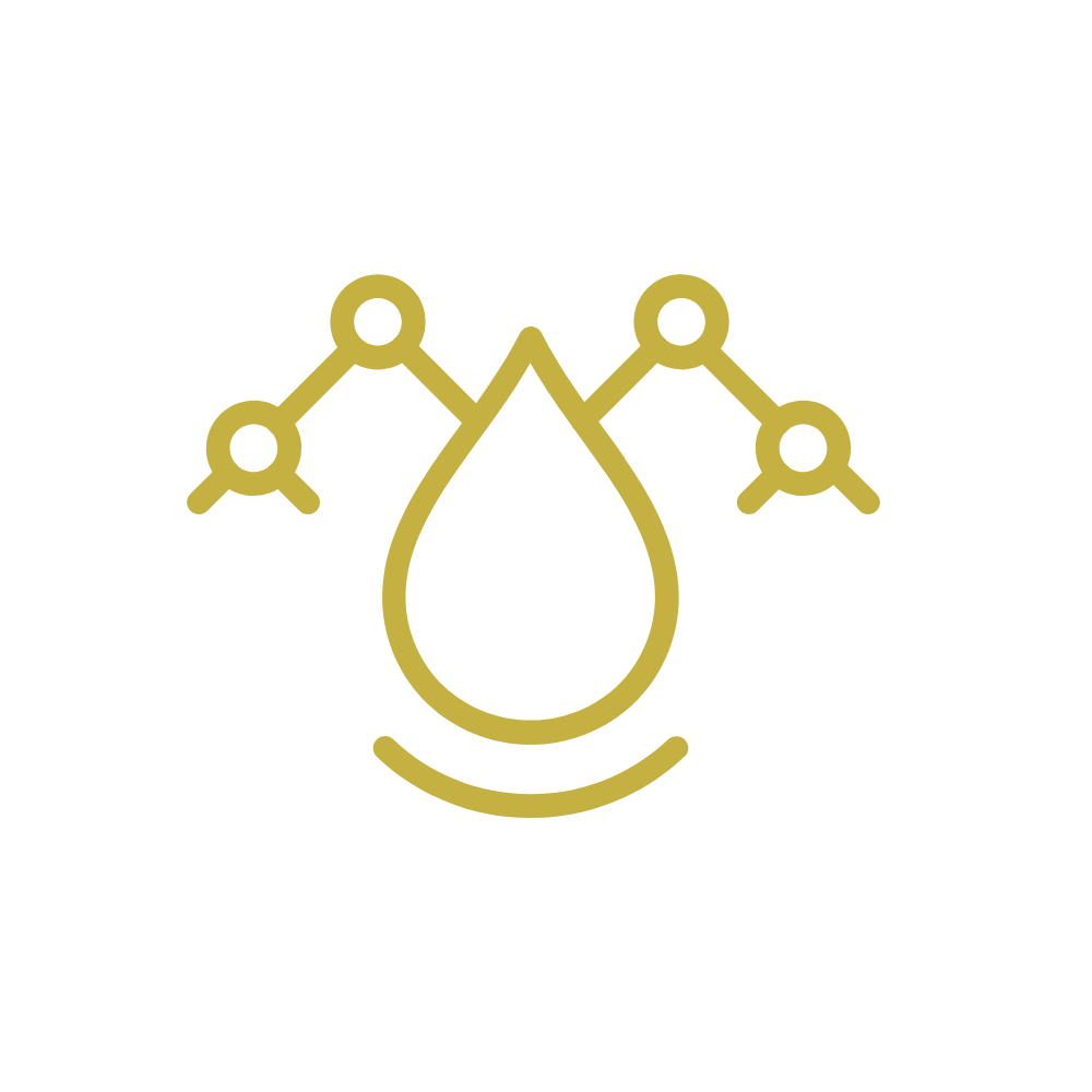 Icon of a water droplet with a monitor on top showing a line graph, symbolizing water quality monitoring or analysis.