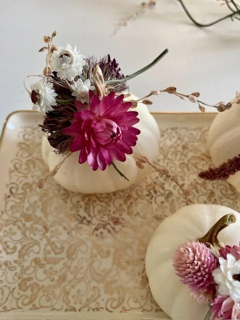 Mini citrouille et fleurs séchées