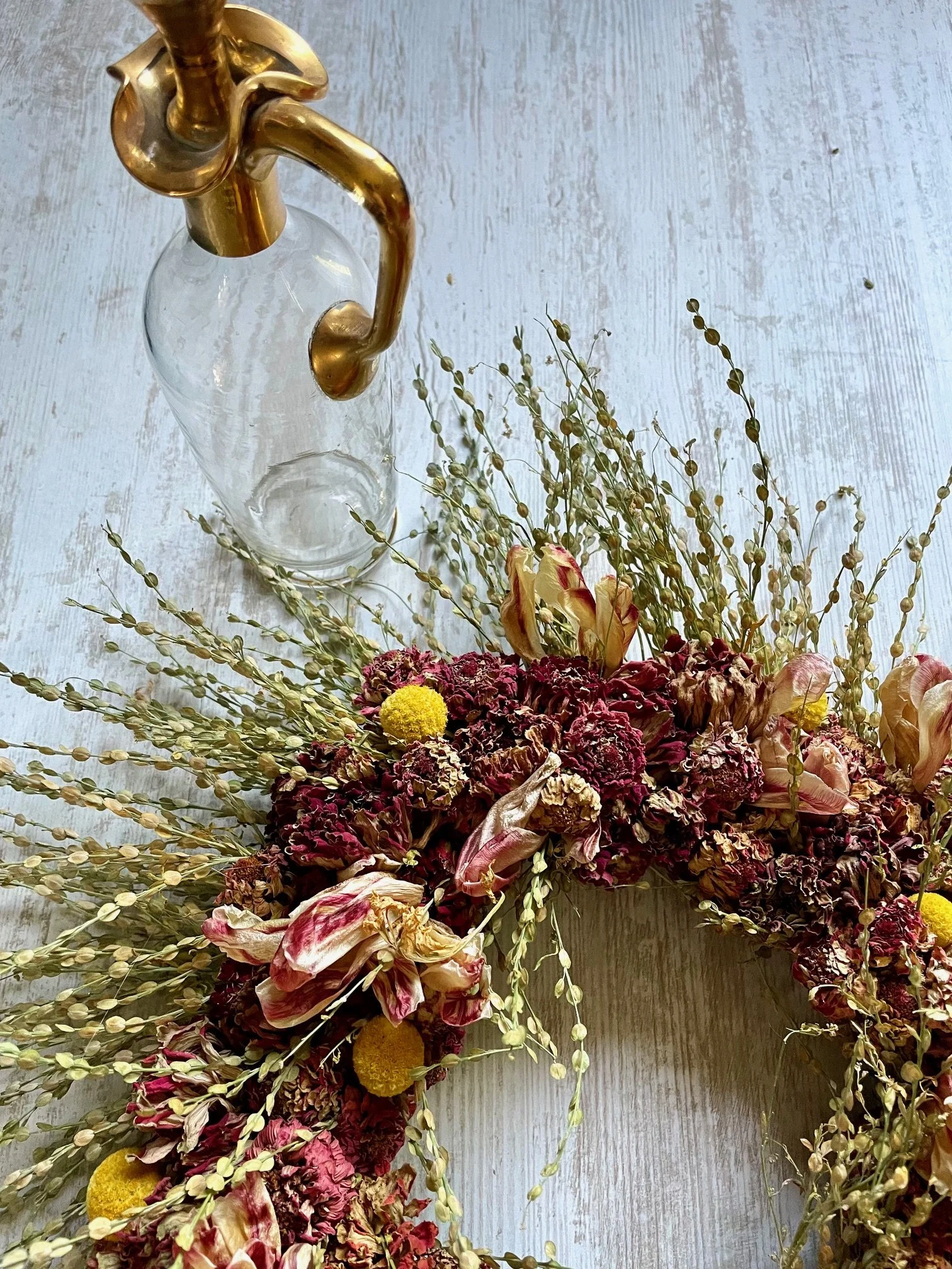 Couronne de fleurs séchées rose jaune