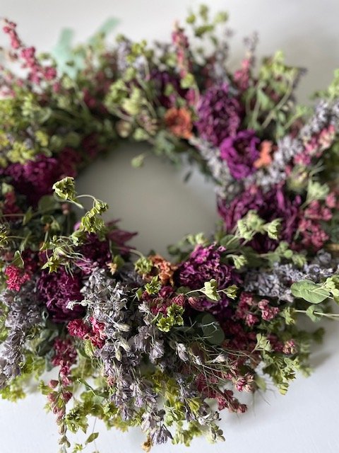 Couronne de fleurs séchées douceur printanière_Dried flower wreath spring colors