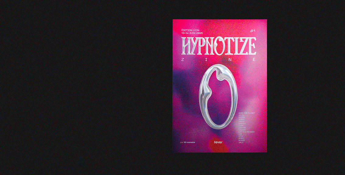GIF showing the scrolling of the micro-publication Hypnotize Zine, with a rich and contemporary layout, designed by Ateliers Coco.