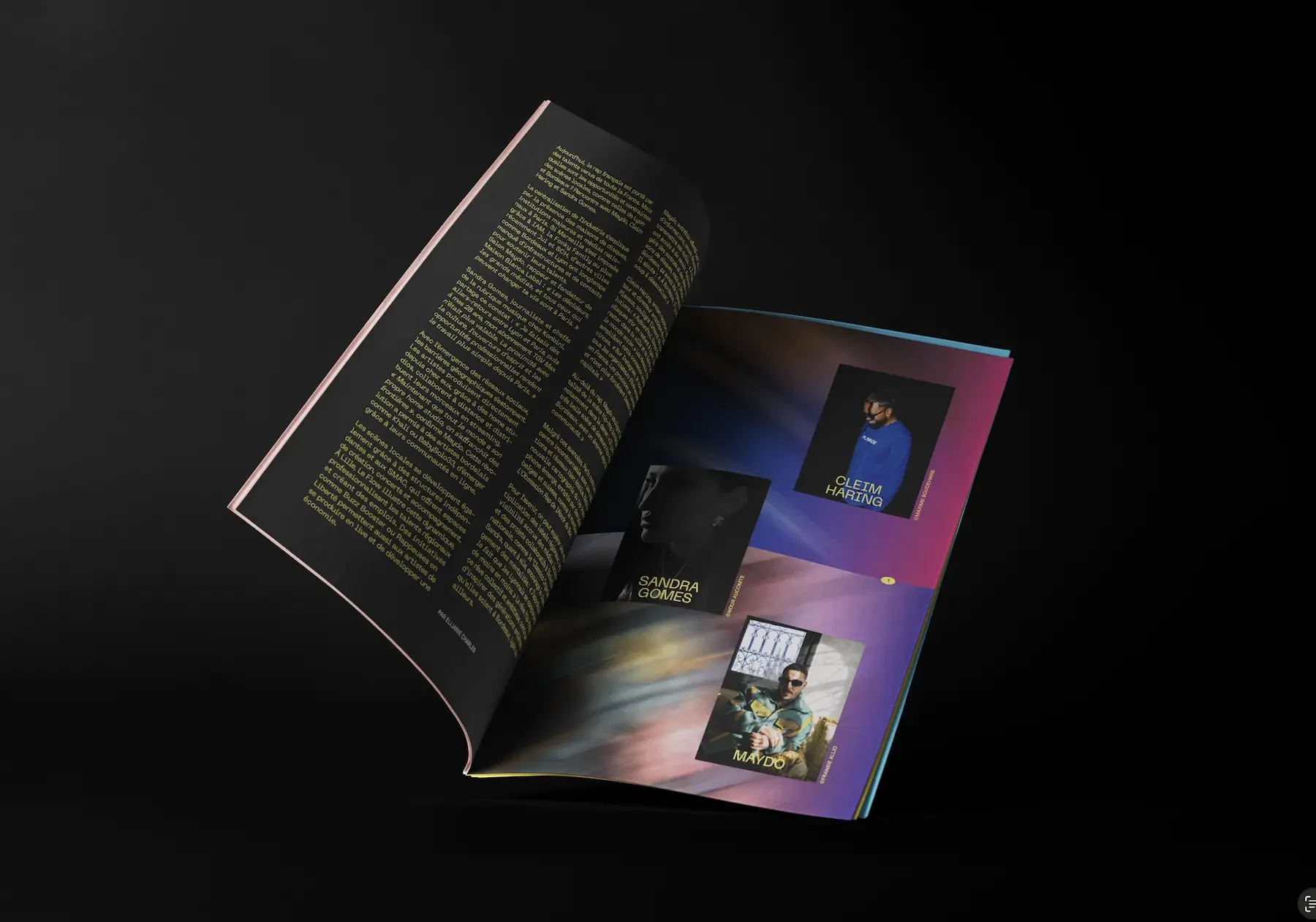 Article page with text on the left and rich image composition on the right, immersive micro-publishing by Ateliers Coco.