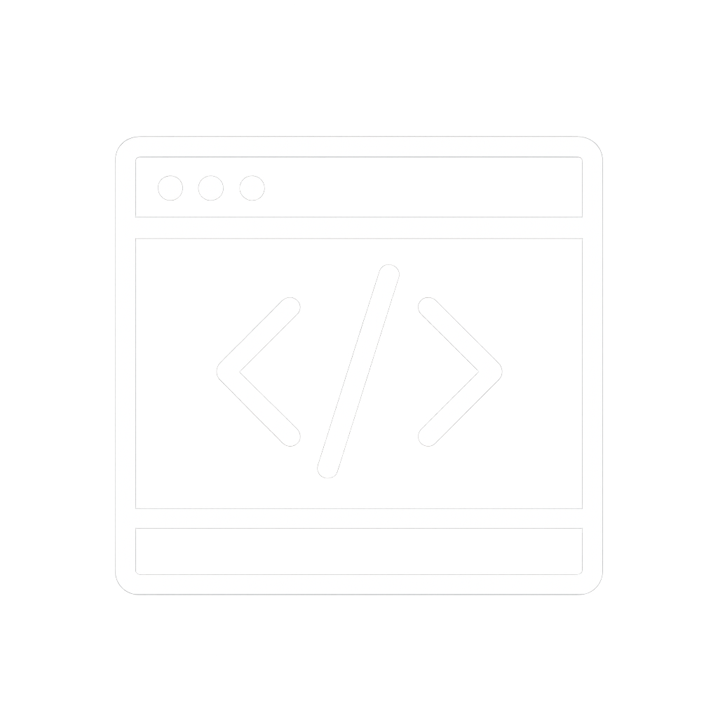 Icon of a web browser window displaying coding brackets.