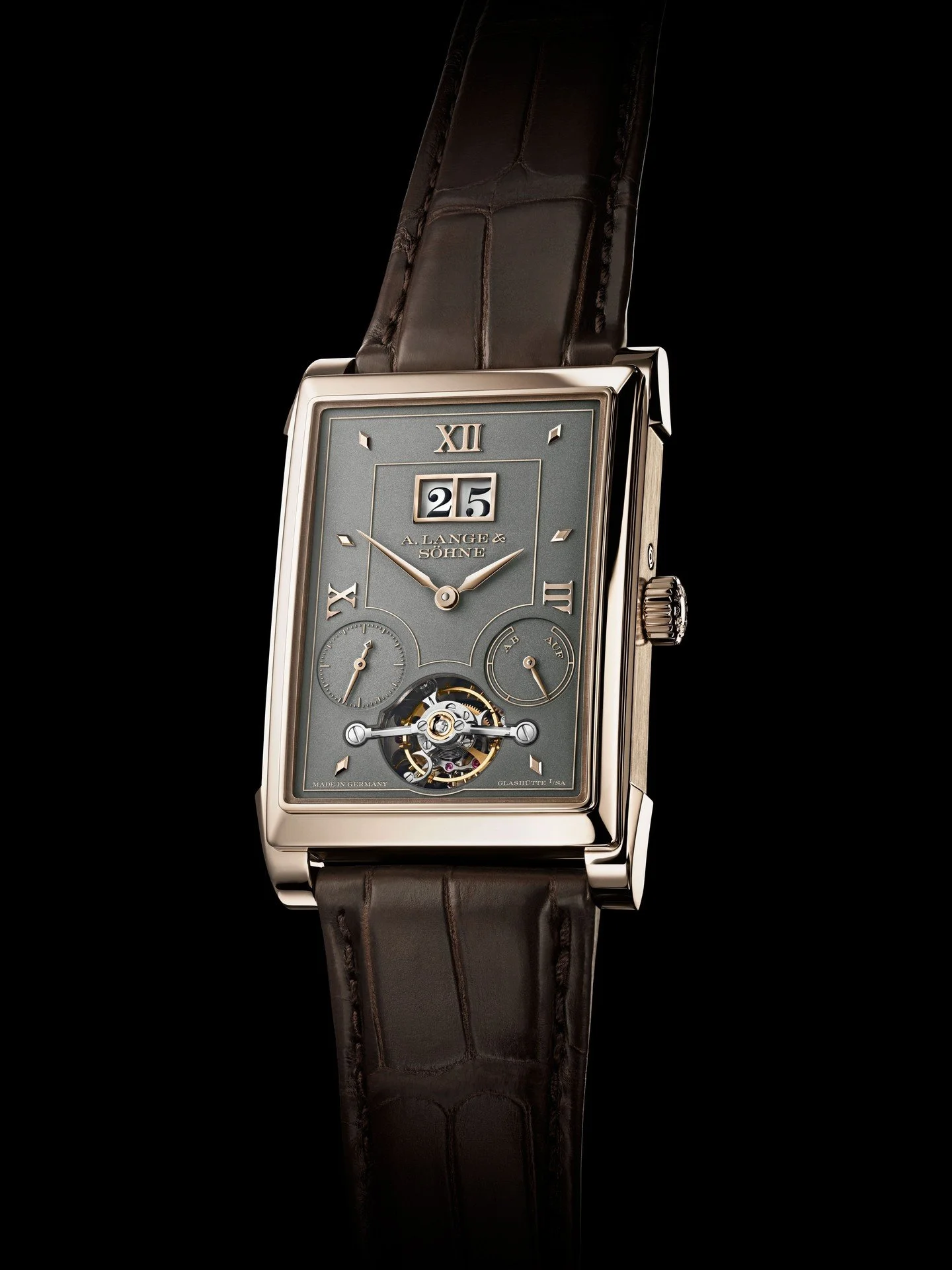 Perfectly formed in HONEYGOLD&reg;. Limited to just 50 pieces, the new Cabaret Tourbillon Honeygold by A. Lange &amp; S&ouml;hne pairs a rectangular case and in-house crafted honey-gold dial with striking black-rhodiumed details, showcasing the maiso