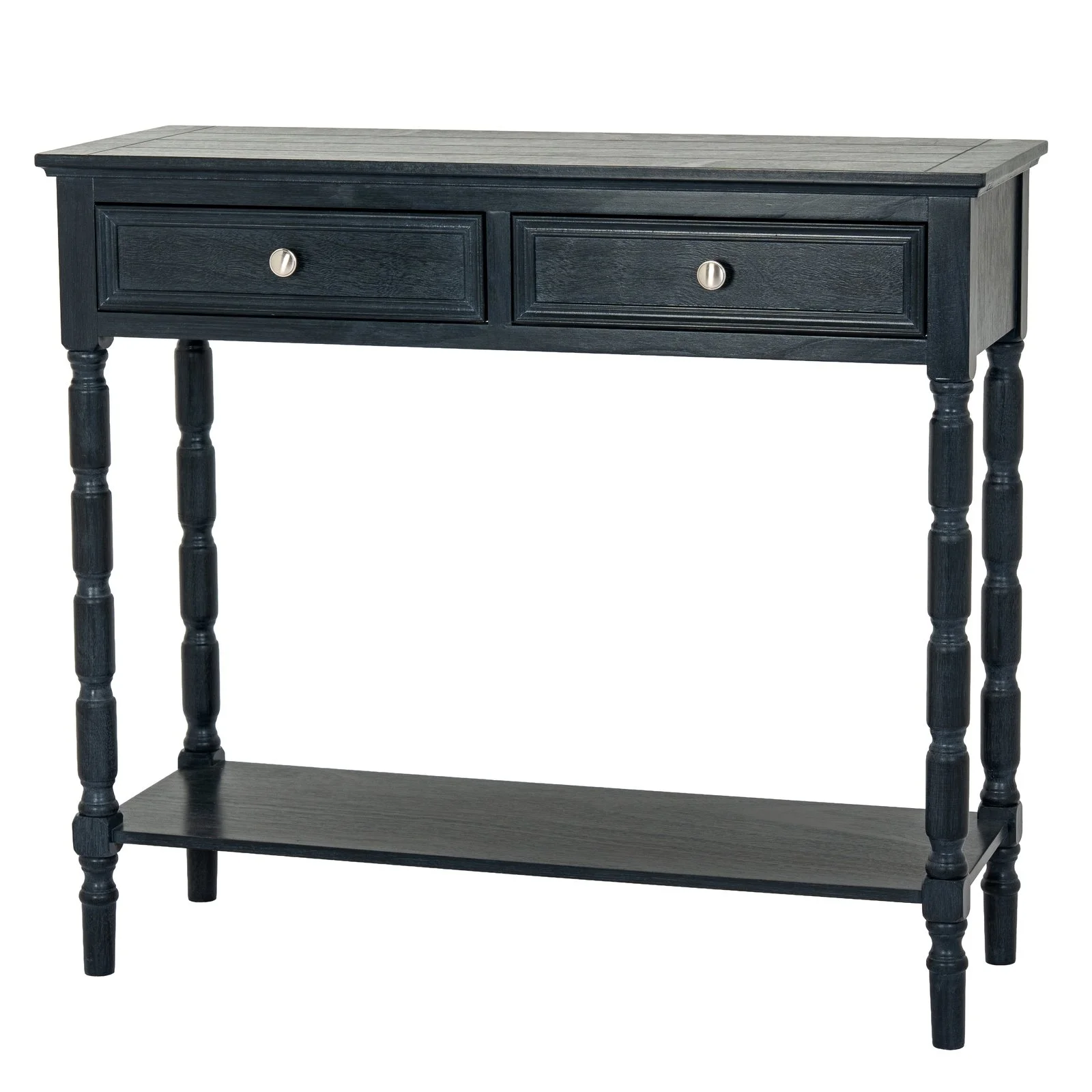 black bobbin wood contour collection 2 drawer console hallway table