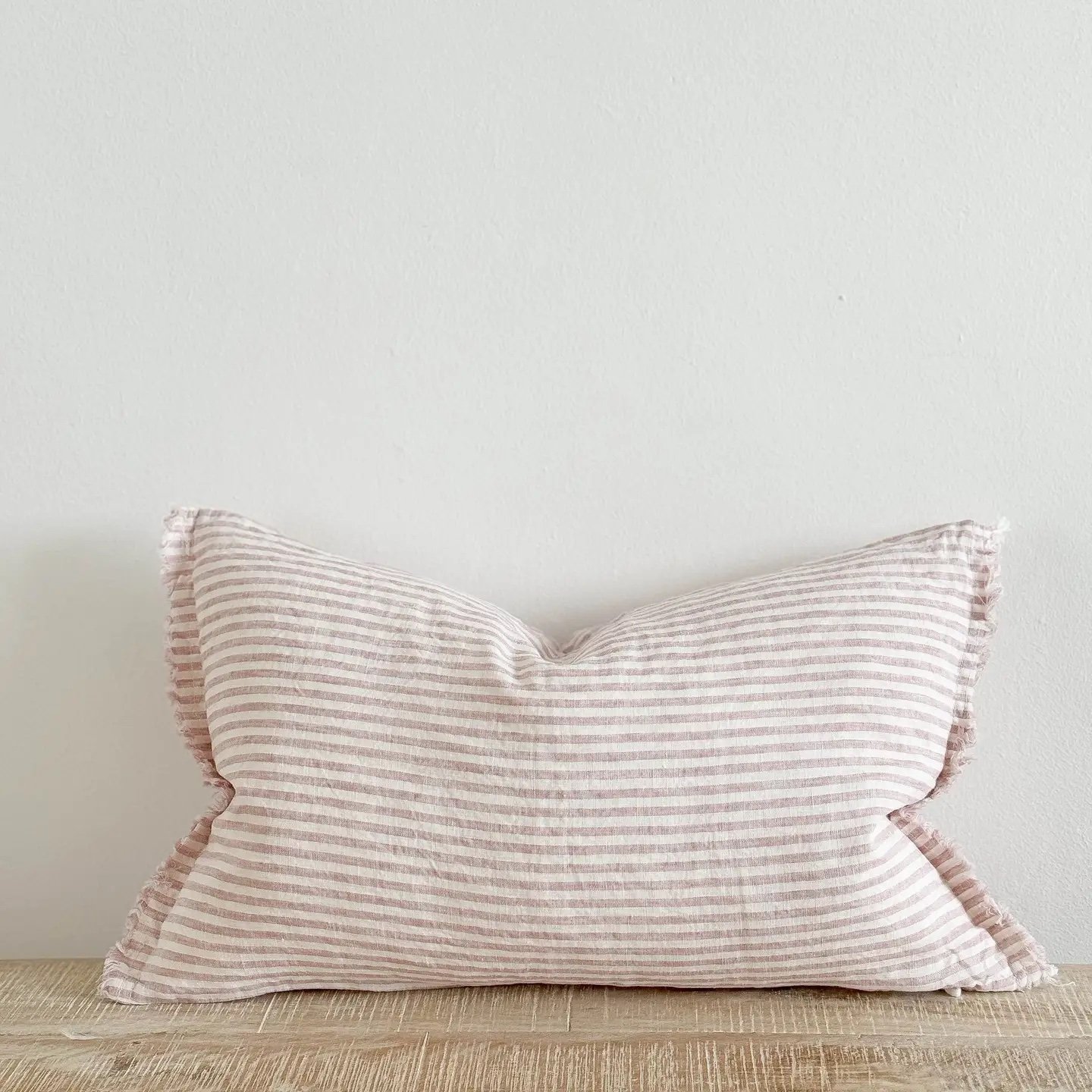 Pink White Linen Cushion Cover Ruffle