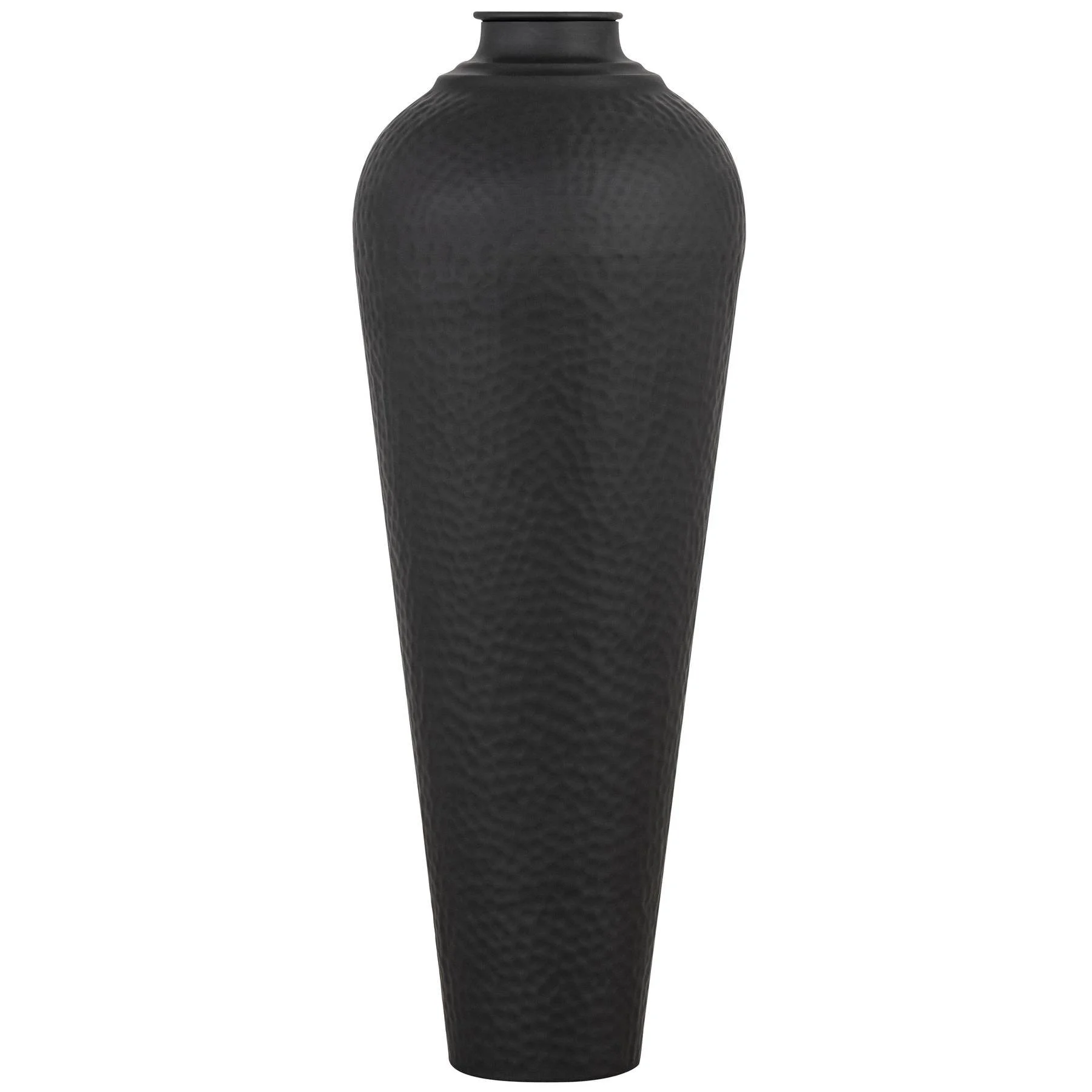Matt black medium hammered vase with lid