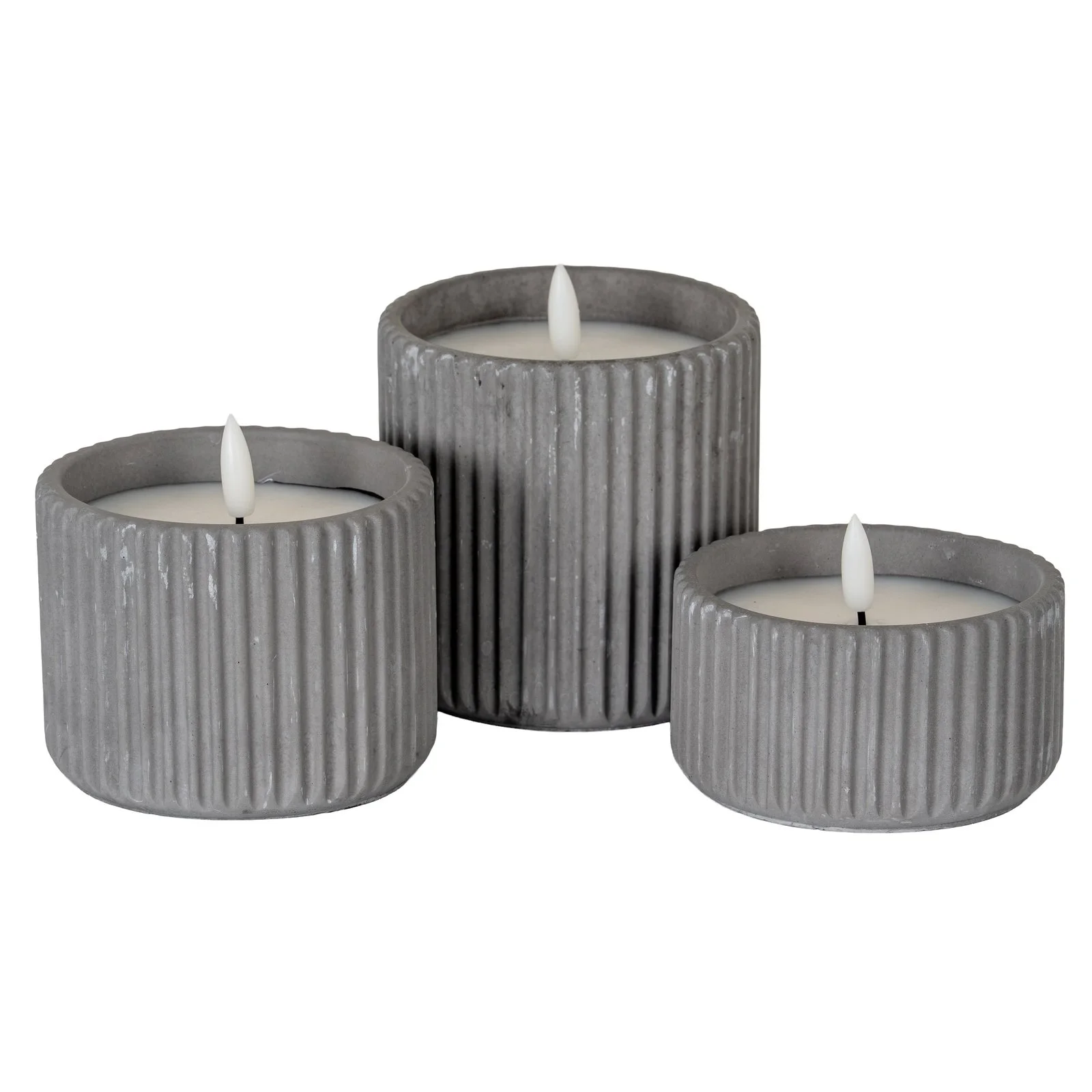 led candle luxe collection natural glow grey ribbed large