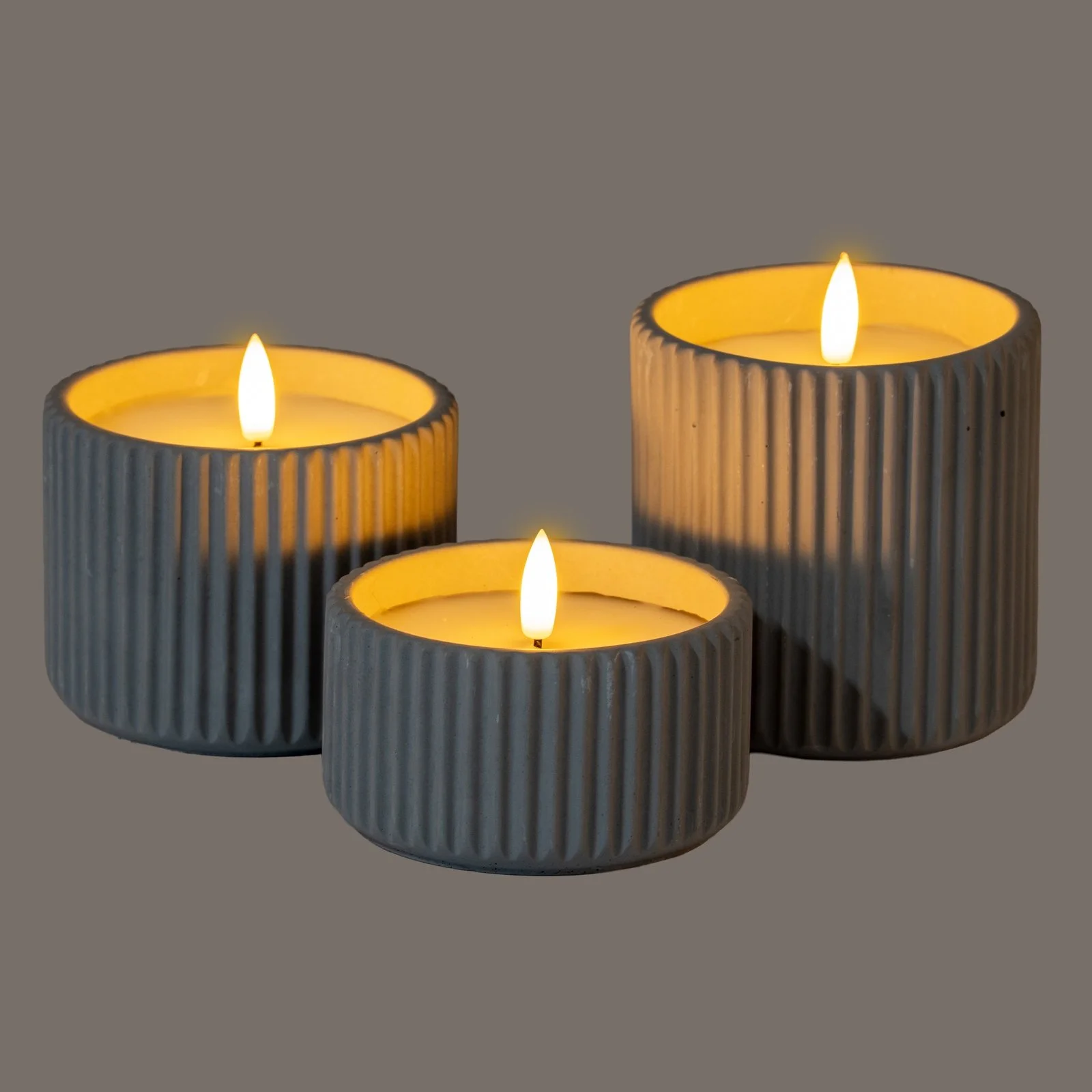 led candle luxe collection natural glow grey ribbed large