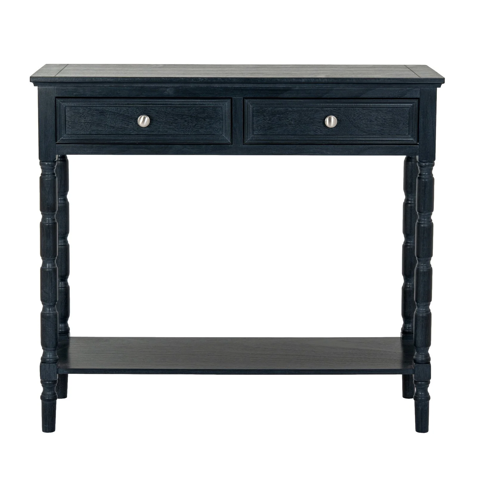 black bobbin wood contour collection 2 drawer console hallway table
