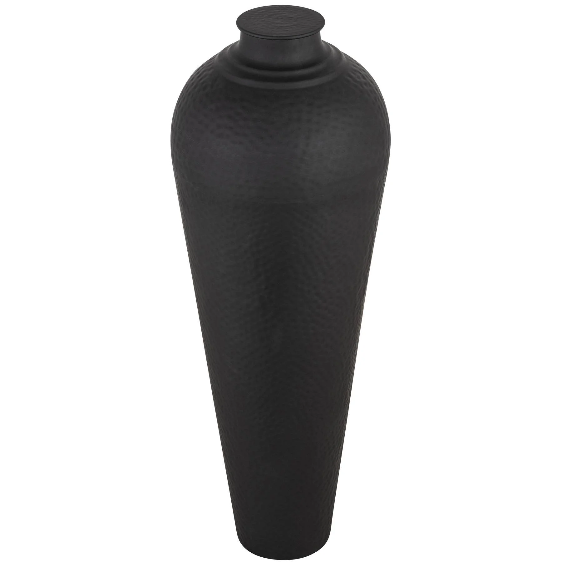 Matt black large hammered vase with lid decor