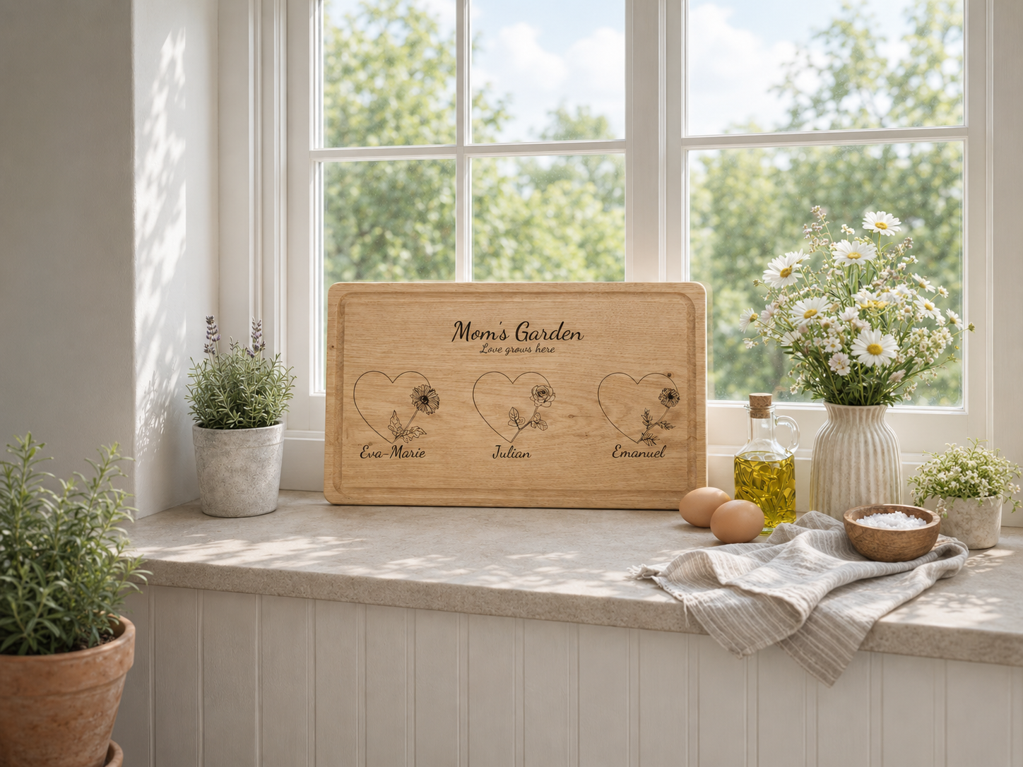Personalisiertes Schneidebrett aus Eiche | Geschenk für Mama | Graviertes Holzbrett | Muttertagsgeschenk handgemacht