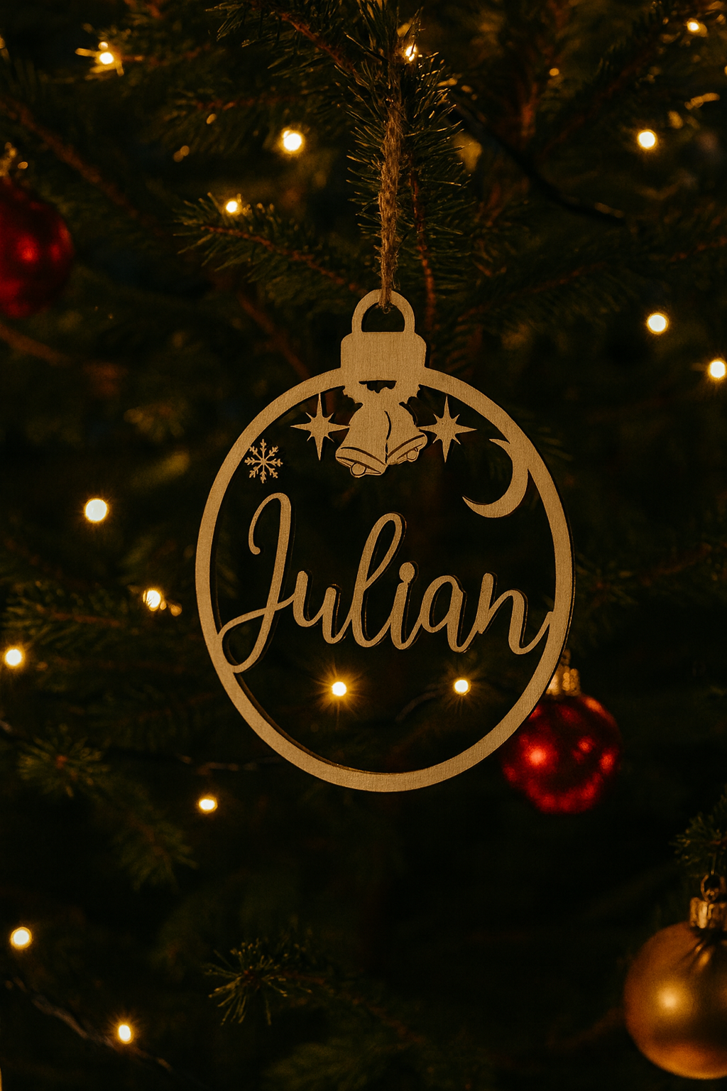 Personalisierbarer Christbaum Anhänger aus Holz