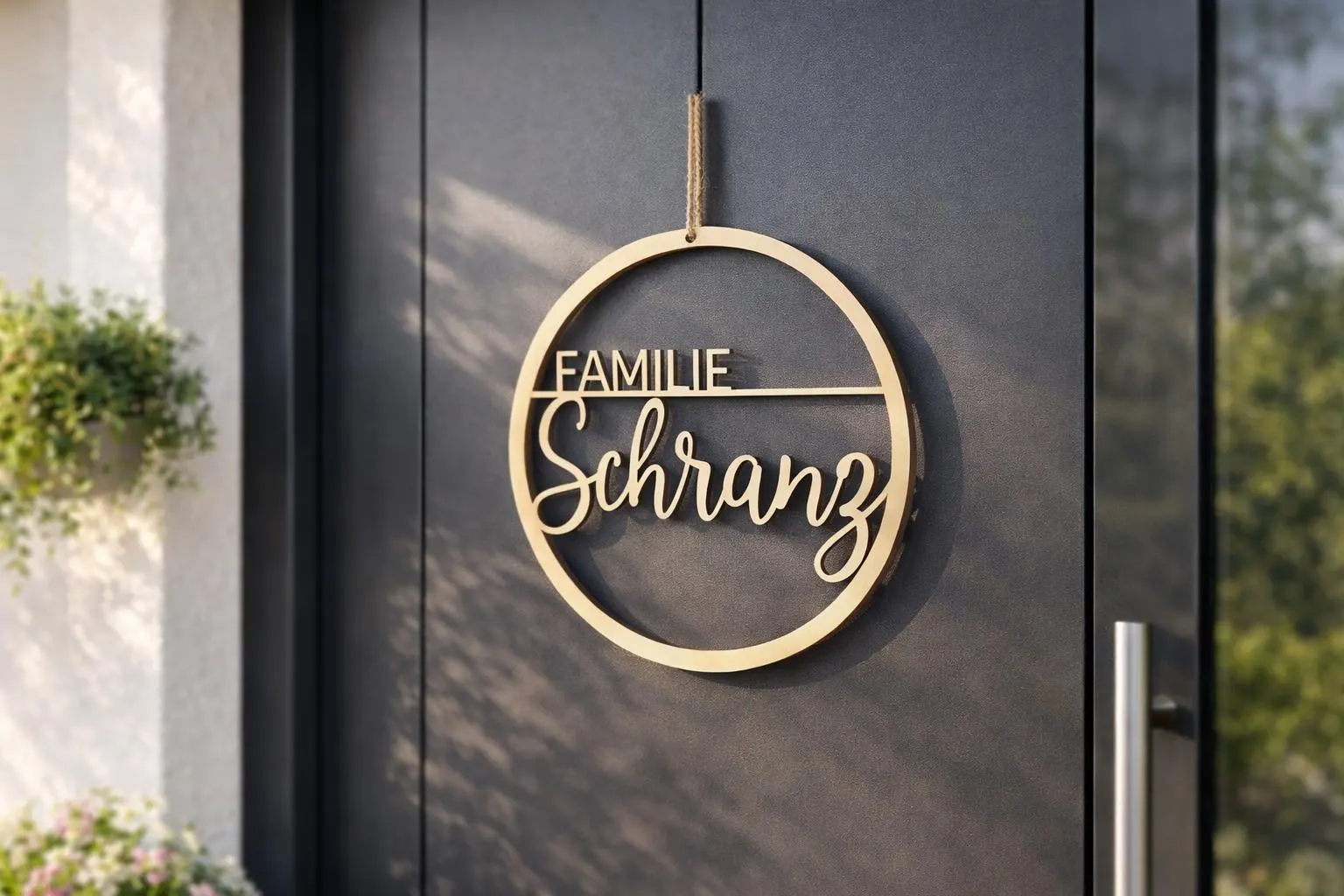 Personalisierter Familien Türkranz – Individuelles Namensschild aus Holz für Haustür & Eingang