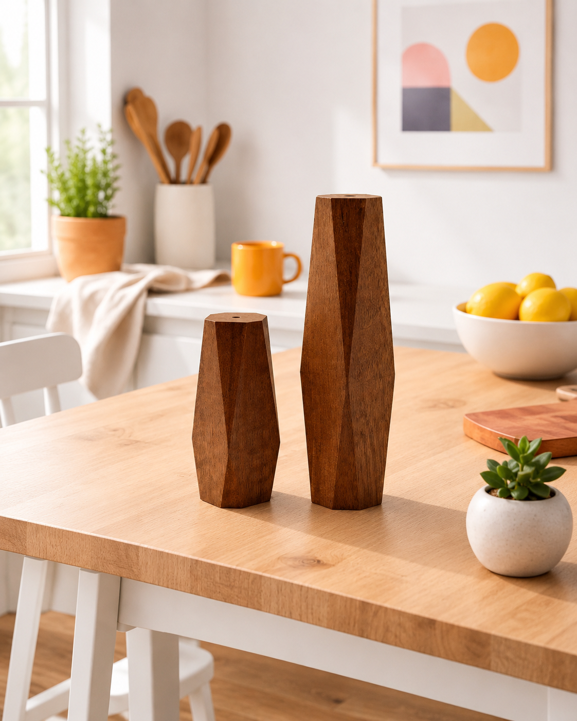 Holzvasen modern Set | Minimalistische Holz Deko Vase aus Walnussholz | handgemacht | skandinavisches Design für Küche & Wohnzimmer