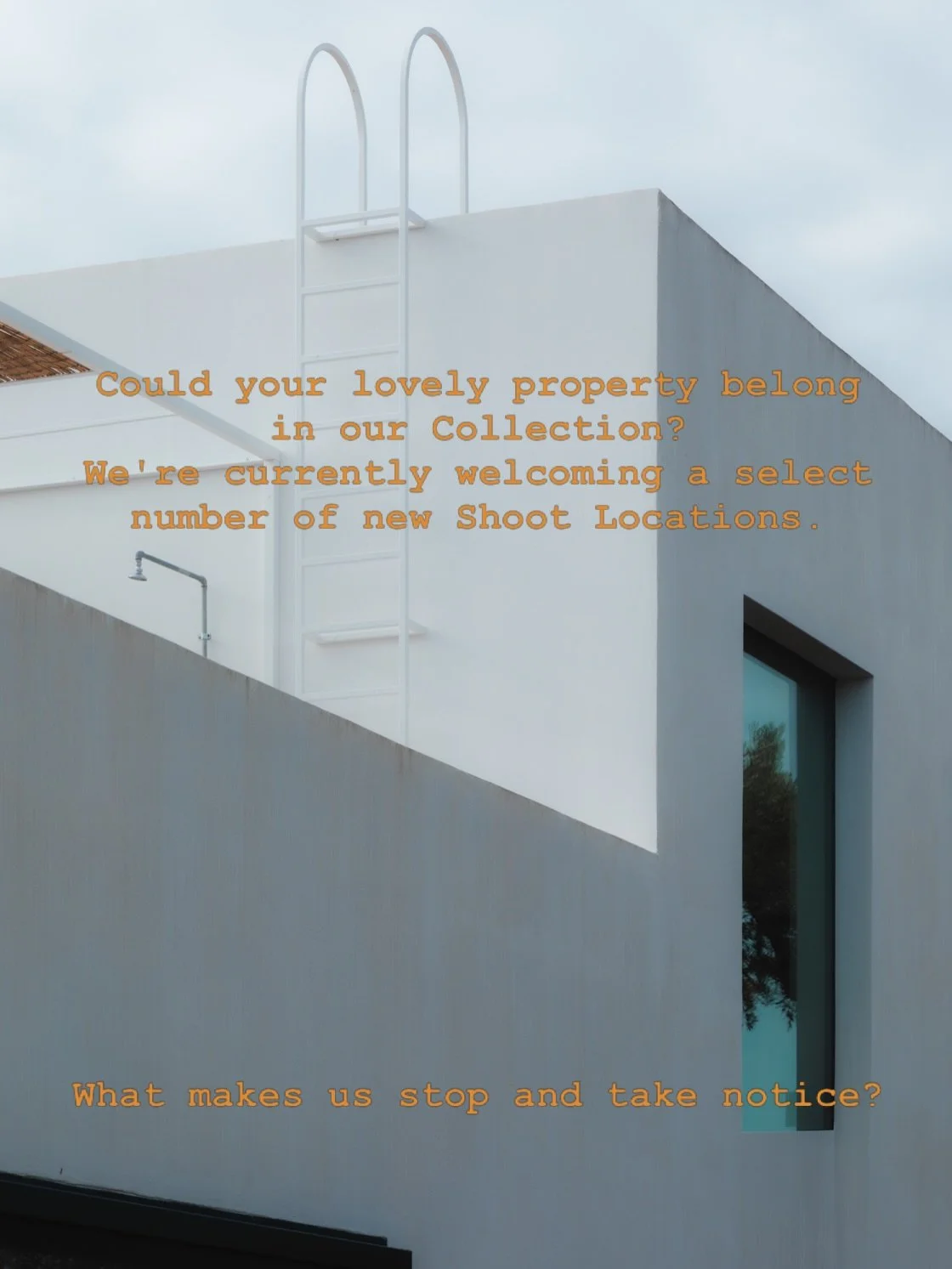 Stiamo attualmente valutando nuove location da inserire nella Collection di Shoot Puglia.
In questo momento, l&rsquo;interesse maggiore da parte di clienti e produzioni si concentra su propriet&agrave; con vista mare diretta, ampie terrazze, piscine 